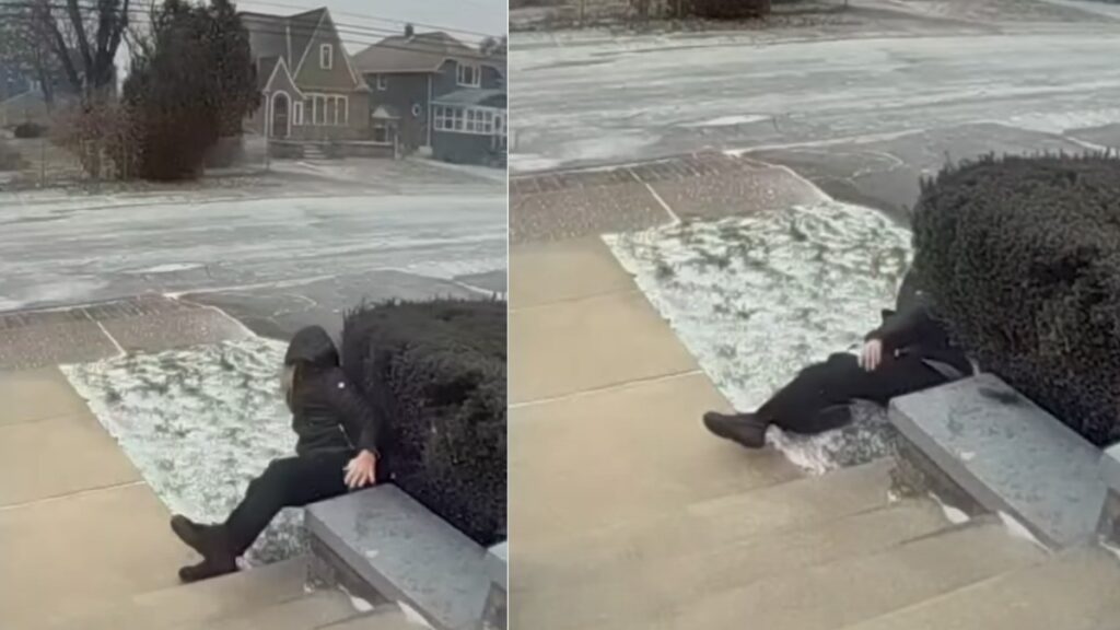 Abuelita es levantada por fuertes vientos en una tormenta invernal